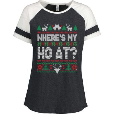 Where My HoS At Ho Matching Couple Christmas Ugly Cute Gift Enza Ladies Jersey Colorblock Tee