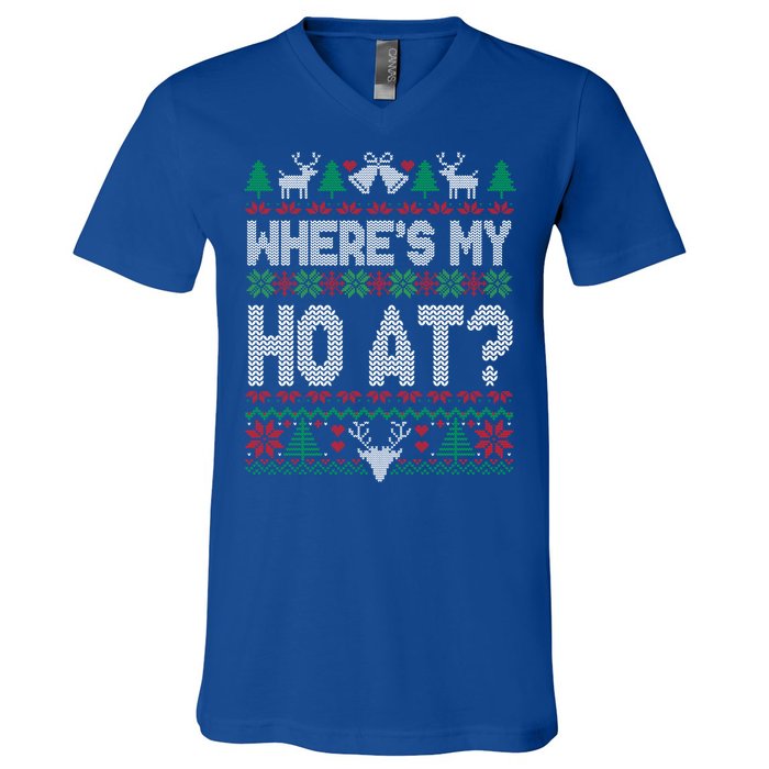 Where My HoS At Ho Matching Couple Christmas Ugly Cute Gift V-Neck T-Shirt