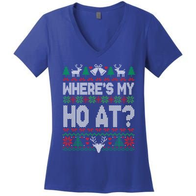 Where My HoS At Ho Matching Couple Christmas Ugly Cute Gift Women's V-Neck T-Shirt