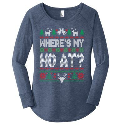 Where My HoS At Ho Matching Couple Christmas Ugly Cute Gift Women's Perfect Tri Tunic Long Sleeve Shirt