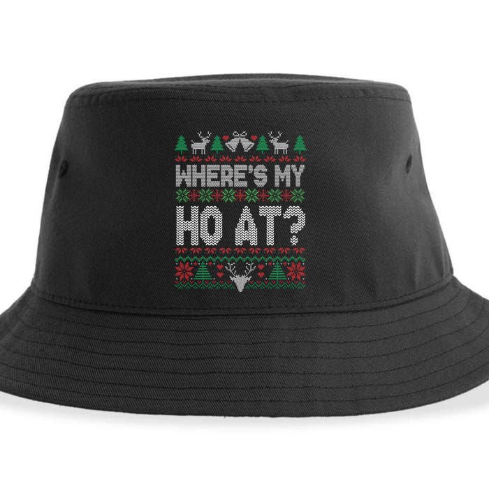Where My Ho's At Ho Matching Couple Christmas Ugly Sweater  Sustainable Bucket Hat