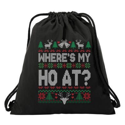 Where My Ho's At Ho Matching Couple Christmas Ugly Sweater  Drawstring Bag