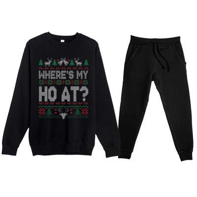 Where My Ho's At Ho Matching Couple Christmas Ugly Sweater  Premium Crewneck Sweatsuit Set