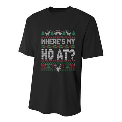 Where My Ho's At Ho Matching Couple Christmas Ugly Sweater  Youth Performance Sprint T-Shirt