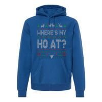 Where My Ho's At Ho Matching Couple Christmas Ugly Sweater  Premium Hoodie