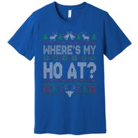 Where My Ho's At Ho Matching Couple Christmas Ugly Sweater  Premium T-Shirt