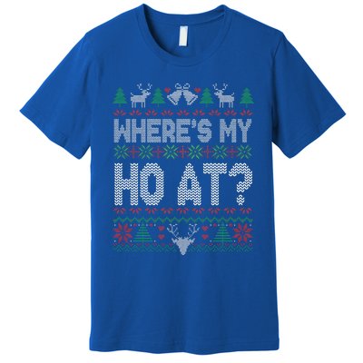 Where My Ho's At Ho Matching Couple Christmas Ugly Sweater  Premium T-Shirt