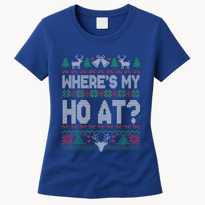 Where My Ho's At Ho Matching Couple Christmas Ugly Sweater  Womens T-Shirt