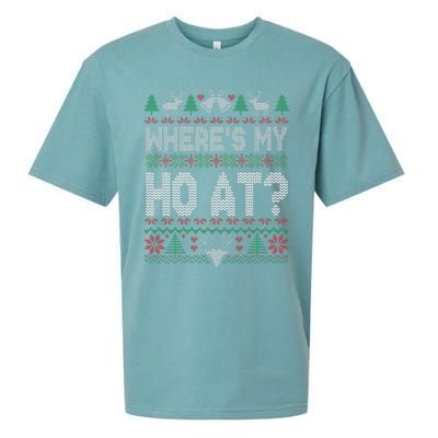 Where My Ho's At Ho Matching Couple Christmas Ugly Sweater  Sueded Cloud Jersey T-Shirt