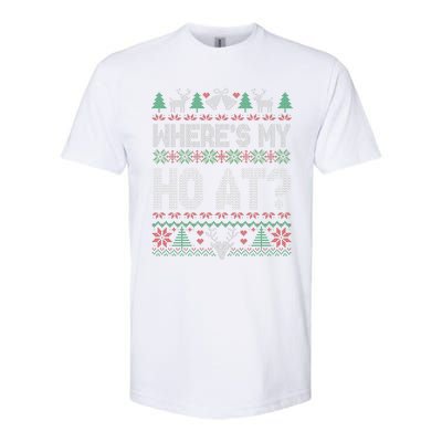 Where My Ho's At Ho Matching Couple Christmas Ugly Sweater  Softstyle CVC T-Shirt