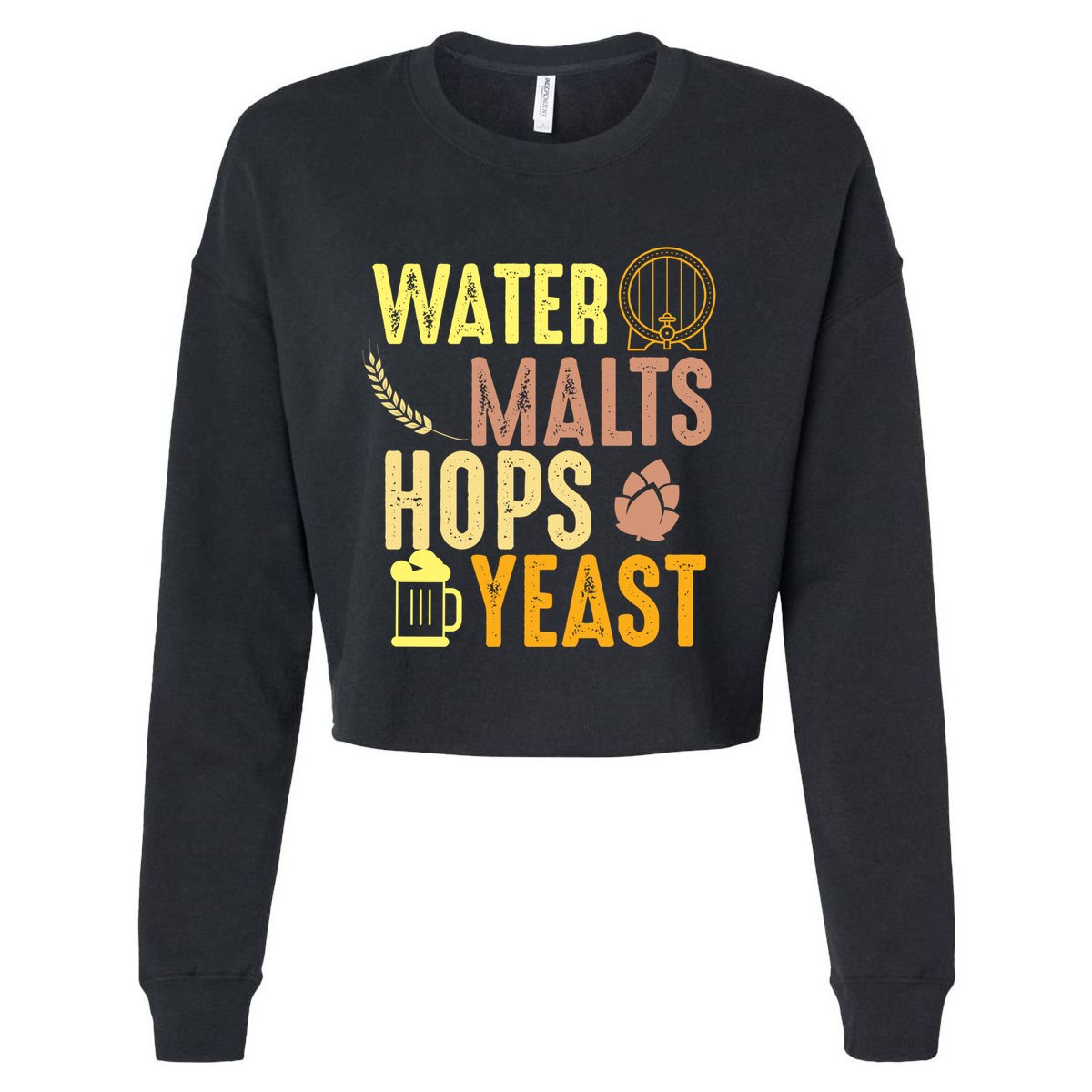 Water Malts Hops Yeast Beer Brewing Ingredients Gift Cropped Pullover Crew