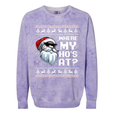 Where My Ho's At Ho Matching Couple Santa Ugly Christmas Great Gift Colorblast Crewneck Sweatshirt