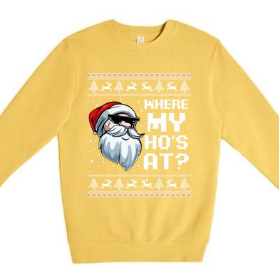 Where My Ho's At Ho Matching Couple Santa Ugly Christmas Great Gift Premium Crewneck Sweatshirt