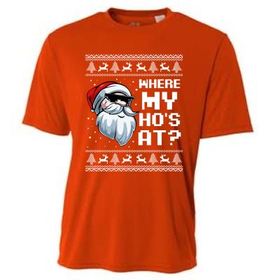 Where My Ho's At Ho Matching Couple Santa Ugly Christmas Great Gift Cooling Performance Crew T-Shirt