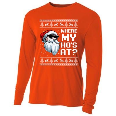 Where My Ho's At Ho Matching Couple Santa Ugly Christmas Great Gift Cooling Performance Long Sleeve Crew