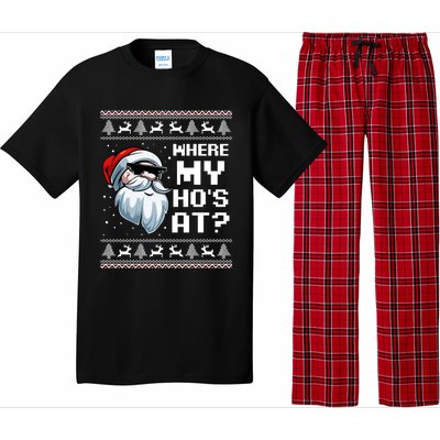 Where My Ho's At Ho Matching Couple Santa Ugly Christmas Great Gift Pajama Set