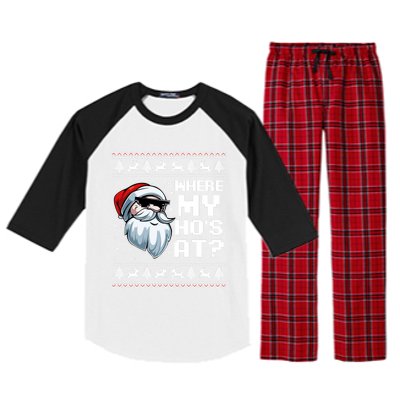 Where My Ho's At Ho Matching Couple Santa Ugly Christmas Great Gift Raglan Sleeve Pajama Set