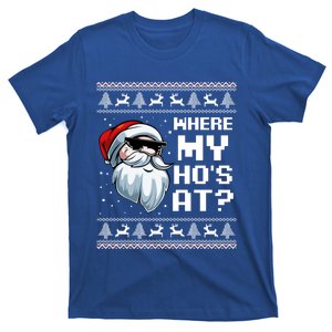 Where My Ho's At Ho Matching Couple Santa Ugly Christmas Great Gift T-Shirt