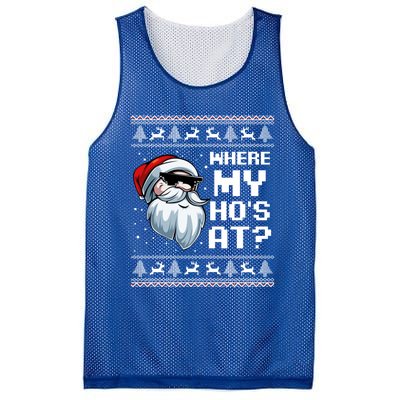 Where My Ho's At Ho Matching Couple Santa Ugly Christmas Great Gift Mesh Reversible Basketball Jersey Tank