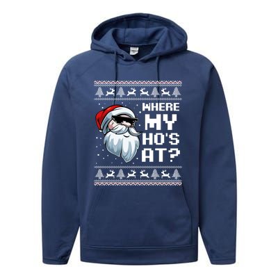 Where My Ho's At Ho Matching Couple Santa Ugly Christmas Great Gift Performance Fleece Hoodie