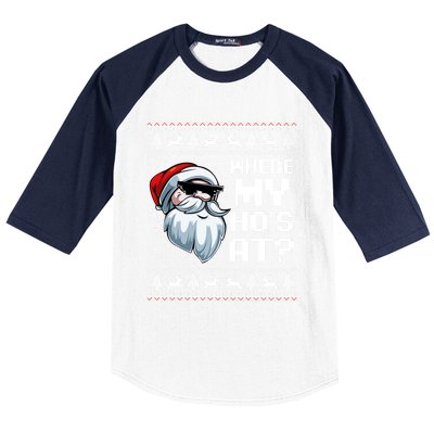 Where My Ho's At Ho Matching Couple Santa Ugly Christmas Great Gift Baseball Sleeve Shirt