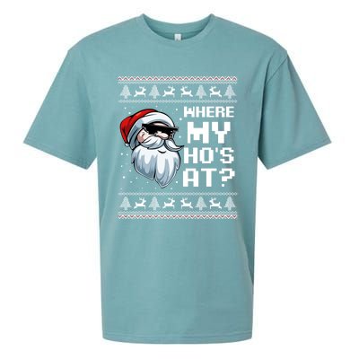 Where My Ho's At Ho Matching Couple Santa Ugly Christmas Great Gift Sueded Cloud Jersey T-Shirt