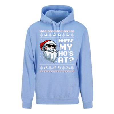 Where My Ho's At Ho Matching Couple Santa Ugly Christmas Great Gift Unisex Surf Hoodie