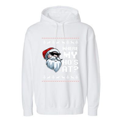 Where My Ho's At Ho Matching Couple Santa Ugly Christmas Great Gift Garment-Dyed Fleece Hoodie