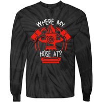 WhereS My Hose At Graphic Fire Gear Tie-Dye Long Sleeve Shirt