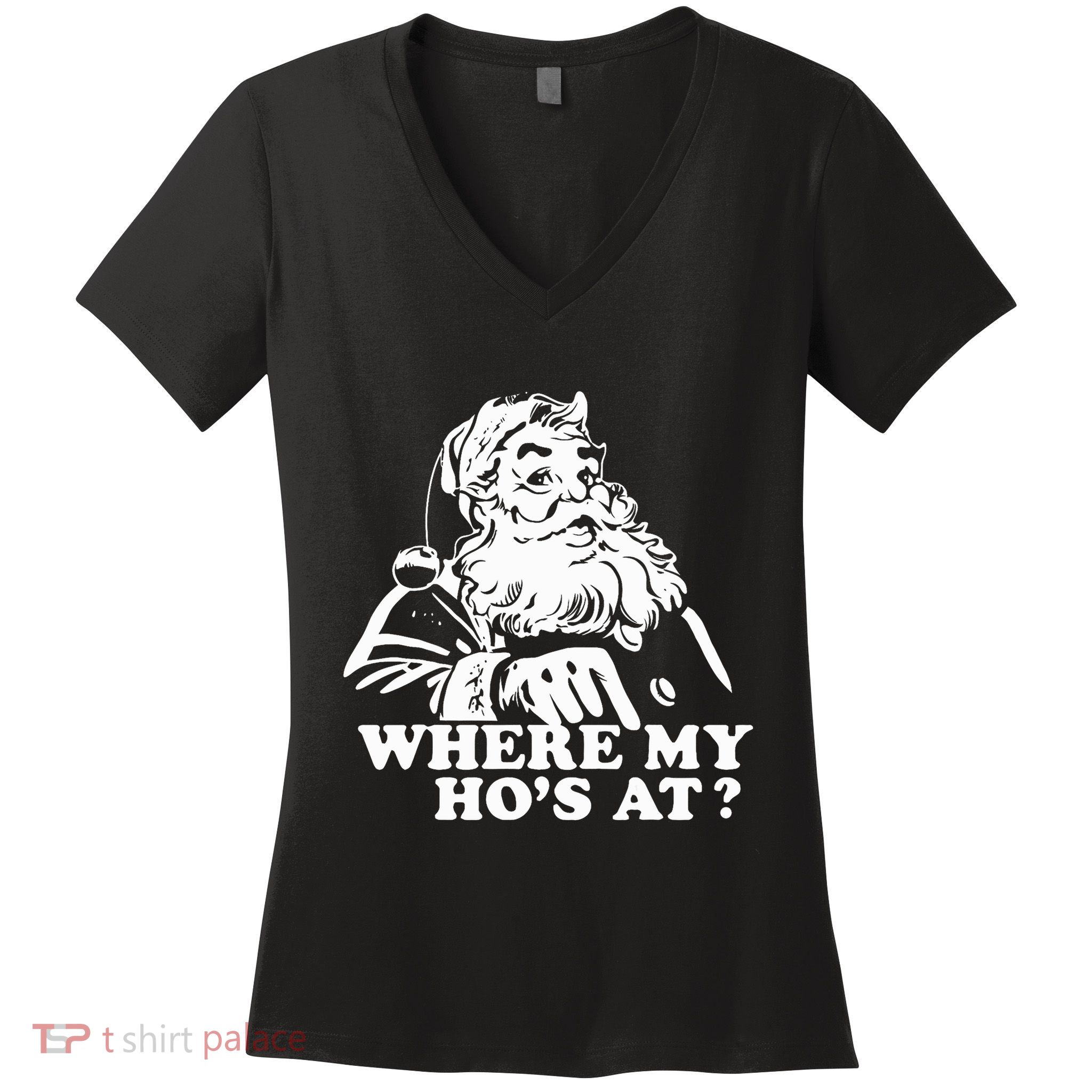Where My HoS At Christmas Santa Women's V-Neck T-Shirt