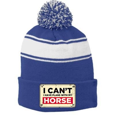 With My Horse Horse Lover Animal Lover Funny Cow Gift Stripe Pom Pom Beanie