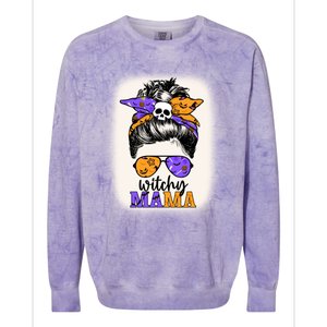 Witchy Mama Halloween Skull Witch Mom Messy Bun Spooky Gift Colorblast Crewneck Sweatshirt