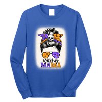 Witchy Mama Halloween Skull Witch Mom Messy Bun Spooky Gift Long Sleeve Shirt