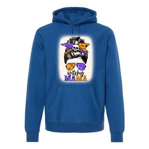 Witchy Mama Halloween Skull Witch Mom Messy Bun Spooky Gift Premium Hoodie