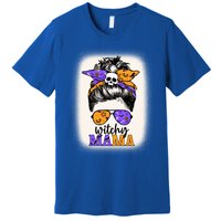 Witchy Mama Halloween Skull Witch Mom Messy Bun Spooky Gift Premium T-Shirt