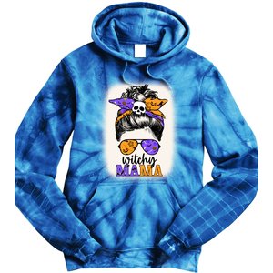 Witchy Mama Halloween Skull Witch Mom Messy Bun Spooky Gift Tie Dye Hoodie