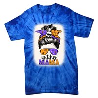 Witchy Mama Halloween Skull Witch Mom Messy Bun Spooky Gift Tie-Dye T-Shirt