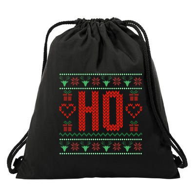 Where My Ho's At Ugly Christmas Sweater Couples Matching  Drawstring Bag