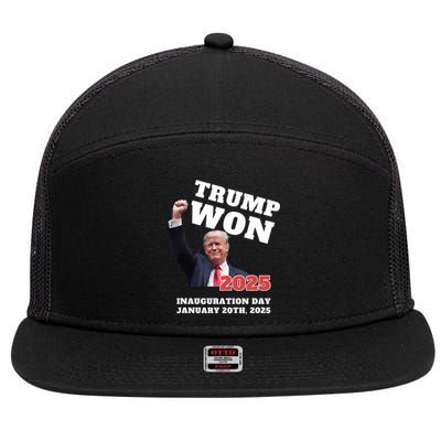 We Made History Trump 2024 Won 2025 Inauguration Day Winner 7 Panel Mesh Trucker Snapback Hat