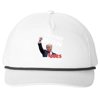 We Made History Trump 2024 Won 2025 Inauguration Day Winner Snapback Five-Panel Rope Hat