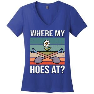 Where My Hoes At Gardening Funny Gardening Gift Women's V-Neck T-Shirt