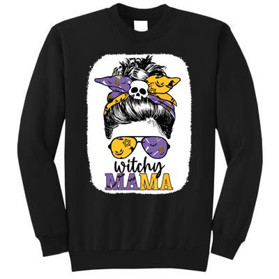 Witchy Mama Halloween Skull Witch Mom Messy Bun Spooky Sweatshirt