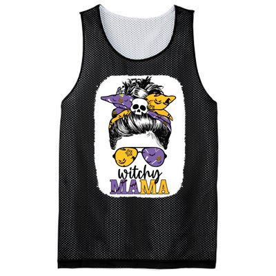 Witchy Mama Halloween Skull Witch Mom Messy Bun Spooky Mesh Reversible Basketball Jersey Tank