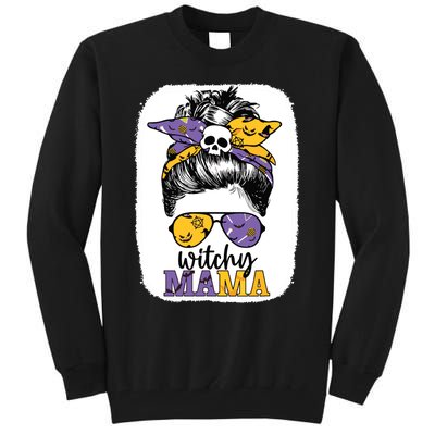 Witchy Mama Halloween Skull Witch Mom Messy Bun Spooky Tall Sweatshirt