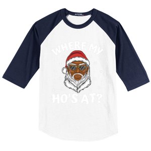 Where My HoS At Christmas Black African American Santa Xmas Cute Gift Baseball Sleeve Shirt