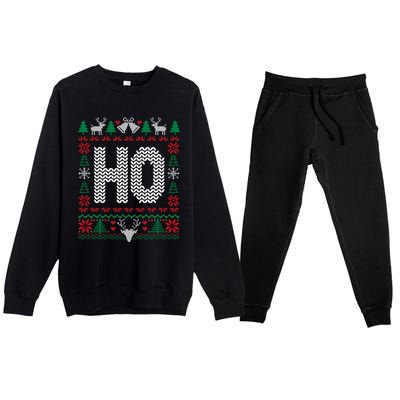 Where My HoS At Ho Matching Couple Christmas Ugly Gift Premium Crewneck Sweatsuit Set