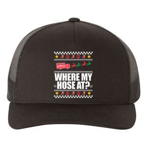 WHERE MY HOSE AT Funny Fireman Ugly Christmas Sweater Meme Yupoong Adult 5-Panel Trucker Hat