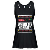 WHERE MY HOSE AT Funny Fireman Ugly Christmas Sweater Meme Ladies Essential Flowy Tank