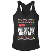 WHERE MY HOSE AT Funny Fireman Ugly Christmas Sweater Meme Ladies PosiCharge Competitor Racerback Tank