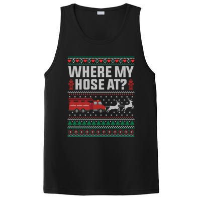 Where My Hose At Firefighter Ugly Christmas Sweater Gift PosiCharge Competitor Tank